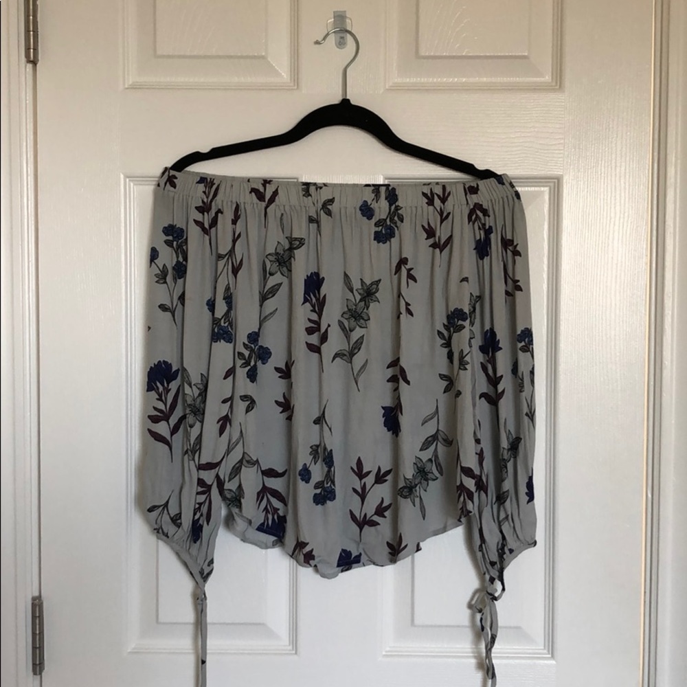 Blue floral off the shoulder flowy top